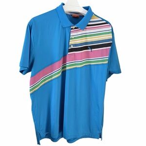 PUMA Blue Striped Golf Polo Shirt athletic performance breathable men’s L